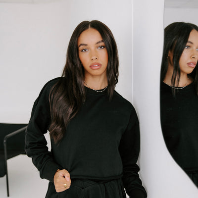 She's So Comfy- Black Crop Crewneck