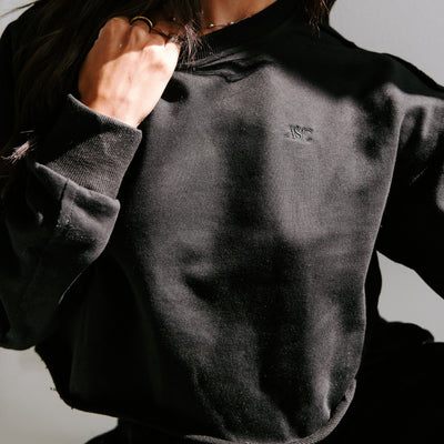 She's So Comfy- Black Crop Crewneck