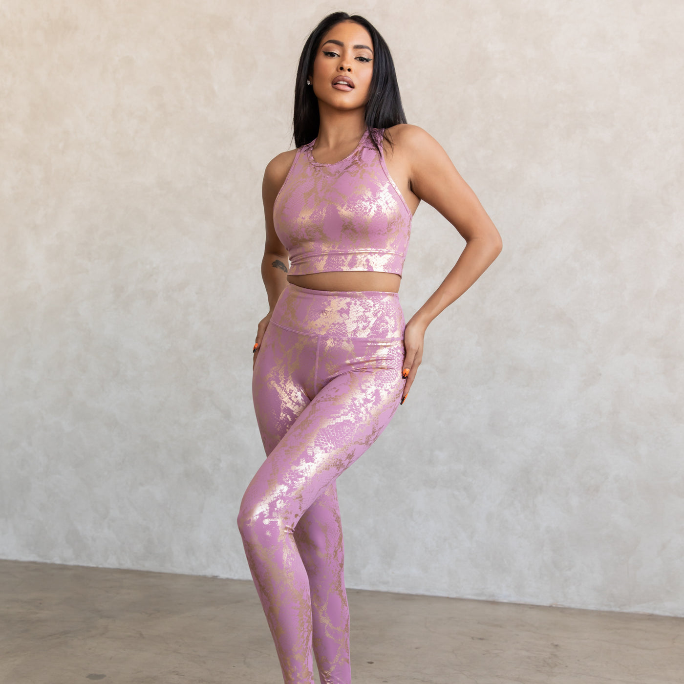 The Dolce High Waist Legging- Pink and Gold